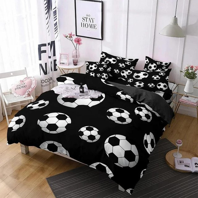 Binchi Fitness Bettwäsche-Set Fußball Design in Schwarz und Weiß, Microfaser, B/H: 135 x 200 cm - Bild 1