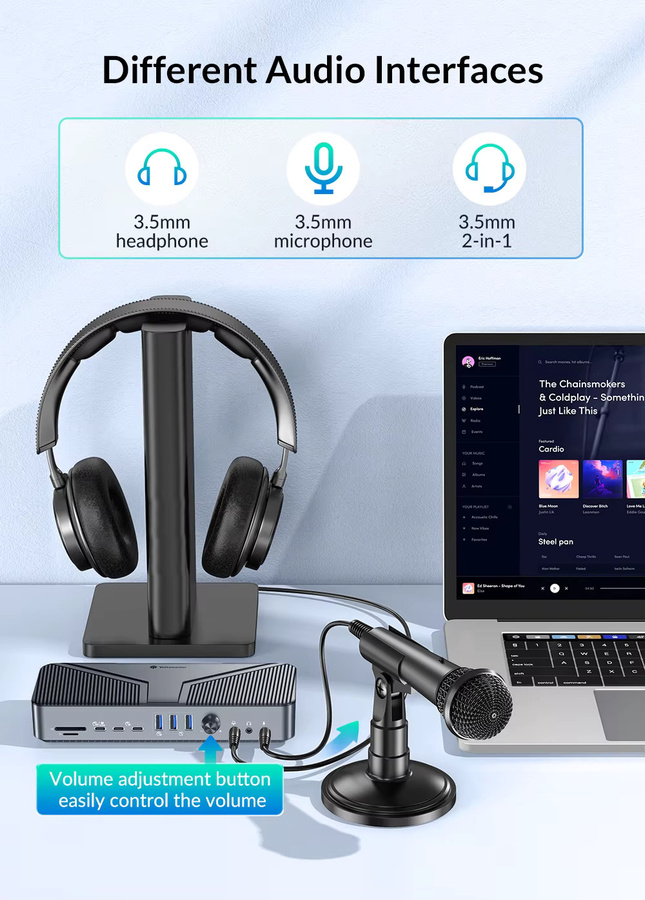 Yottamaster 22-in-1 USB-C Dockingstation mit Dual HDMI 4K 60 Hz, zwei DisplayPort 8K 30 Hz, PD 60 W und RJ45 in Grau - Bild 2