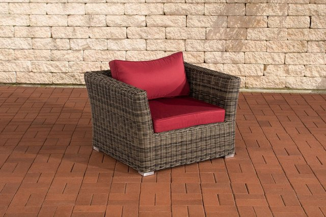 TPFGarden Sessel Mandy Gartenmöbel in Rubinrot und Grau-meliert aus Rattan und Metall - Bild 1
