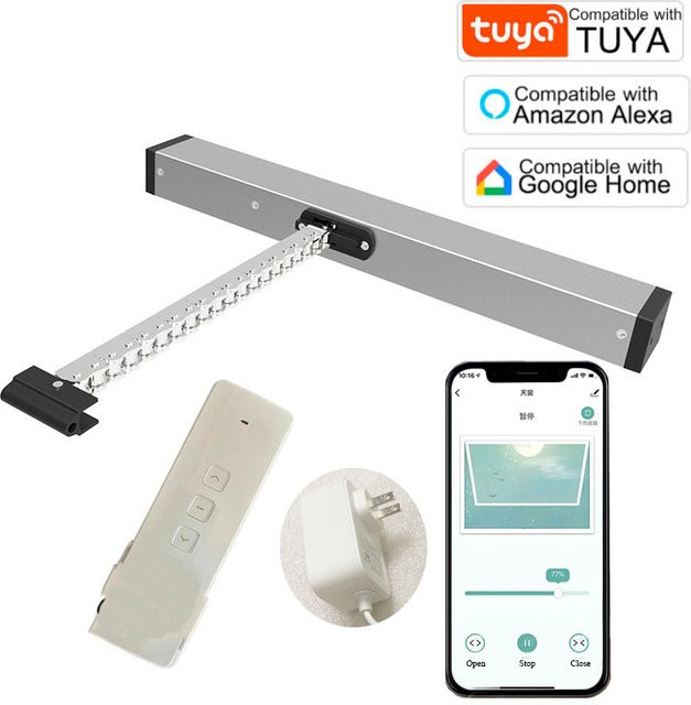 VSEUMET Tuya Smart Fensteröffner mit RF-Fernbedienung und WLAN, Elektrischer Dachfensteröffner in Grau, kompatibel mit Alexa und Google Home - Bild 1