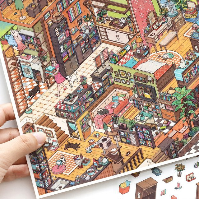 JIANQI Kawaii Apartment Building 3D Underground Exploration Landscape Sticker DIY Pocket Cabin Scene Sticker Scrapbook-Zubehör in Multicolour - Bild 1