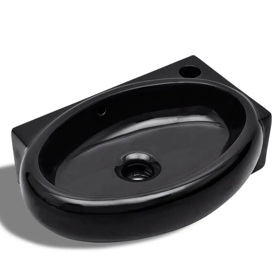 vidaXL Keramik Waschbecken rund mit Überlauf und Hahnloch, Schwarz/Grau, Durchmesser: 41,0 cm, Höhe: 12,5 cm - Bild 2