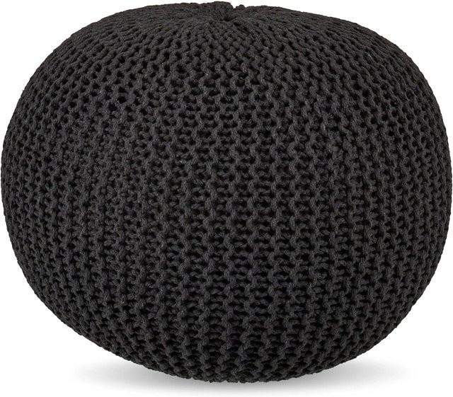 Relaxdays Sitzpouf aus Baumwolle im Boho-Design, Dunkelgrau, B: 33 cm, T: 46 cm, H: 33 cm - Bild 1
