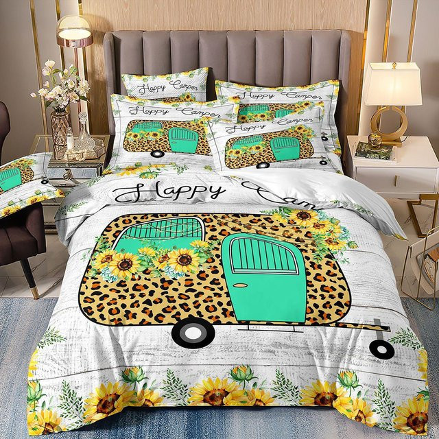 Happy Camping Bettwäsche Set aus Mikrofaser mit rustikalem Bauernhof-Design, Farbe Weiß, B/H: 90 x 200 cm, 2 Kissenbezüge: 50 x 70 cm - Bild 1