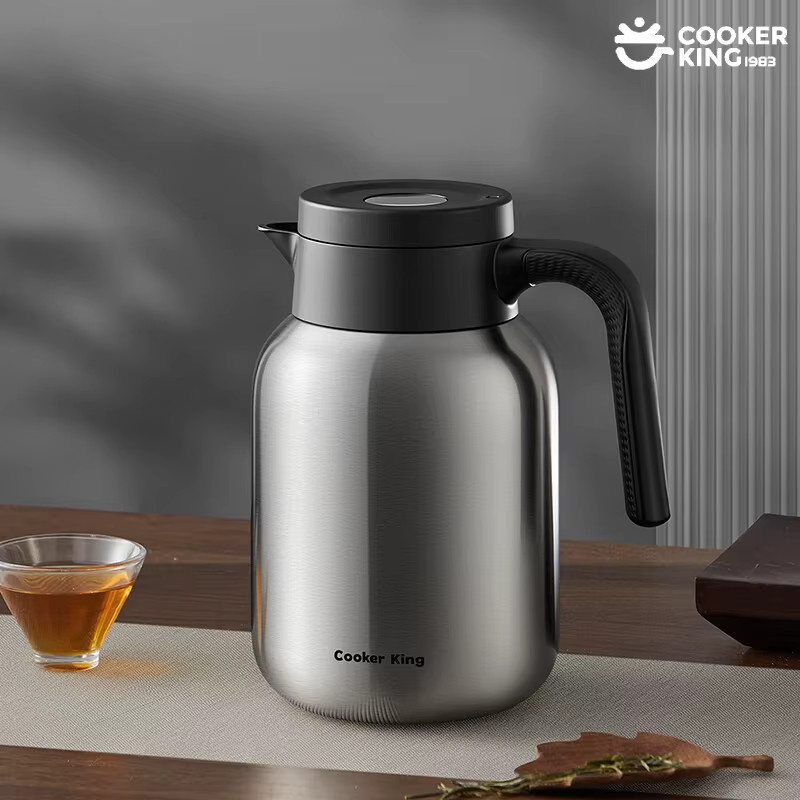 COOKER KING Thermoskanne aus Edelstahl und PP in Rot/Silber mit 2 l Fassungsvermögen für Kaffee und Camping - Bild 2