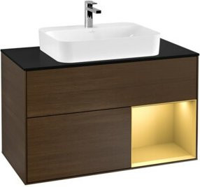 V&B Waschtischunterschrank Finion mit LED-Beleuchtung und Regalen in Blau, Breite: 100 cm - Bild 1