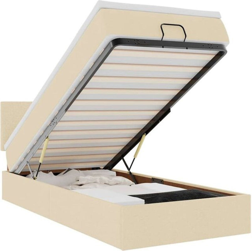 vidaxl Ottoman Polsterbett mit Matratze in Creme, Modernes Stoffbett B/T/H: 100 x 200 x 78 cm - Bild 1