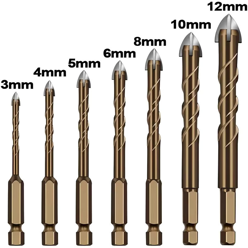 KRIOCY Kreuz-Sechskant-Fliesenbohrer-Set aus Hartlegierung für Glas, Keramik, Beton und Ziegel, 3 Stück, Durchmesser: 12 mm - Bild 2