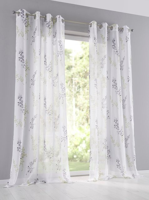 Dekostore Heine Home halbtransparenter Vorhang mit Ösen aus 100% Polyester, Mehrfarbig (Grün, Weiß, Multicolour) - Bild 1