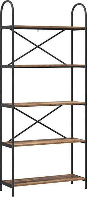 vidaXL Bücherregal im Industriestil aus Holzwerkstoff und Stahl, Farbe Braun/Schwarz, B/T/H: 80 x 30 x 183 cm - Bild 1