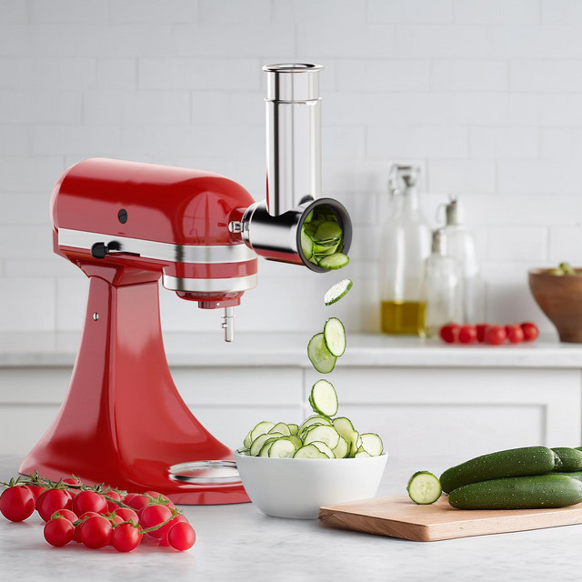GVODE Edelstahl-Schneidemaschine in Weiß als Schredder-Aufsatz für KitchenAid Standmixer mit 4 Klingen - Bild 1