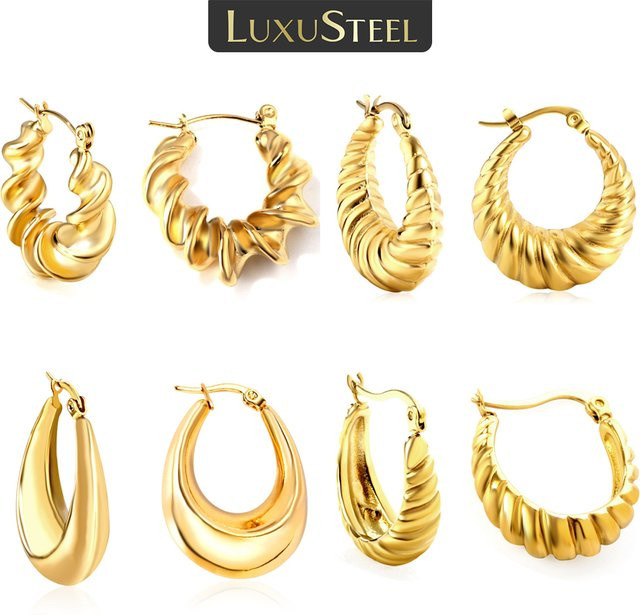 LUXUSTEEL Creolen Edelstahl, Gold, Damen - Bild 1