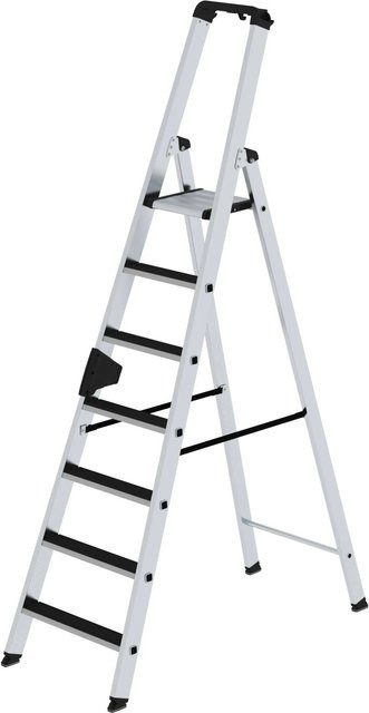 PROREGAL Stufen-Stehleiter einseitig begehbar mit Clip-Step, 7 Stufen, Silber - Bild 1