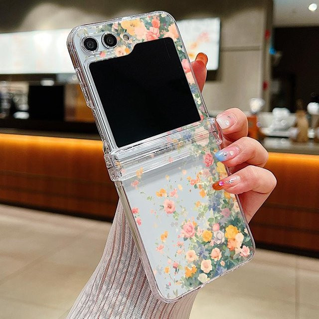 Transparente Handyhülle mit romantischem Blumenmuster für Samsung Galaxy Z Flip7 Flip6 Flip5 Flip4 Flip3 5G aus PC - Bild 1
