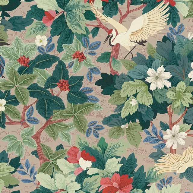 PROFHOME 791861-GU Vliestapete mit Vogel- und Blumenmotiv in Art Nouveau, Farbe: Beige, Blau-Grün, Rot, Weiß, Matt, Breite: 0,53 m, Länge: 10,05 m - Bild 1