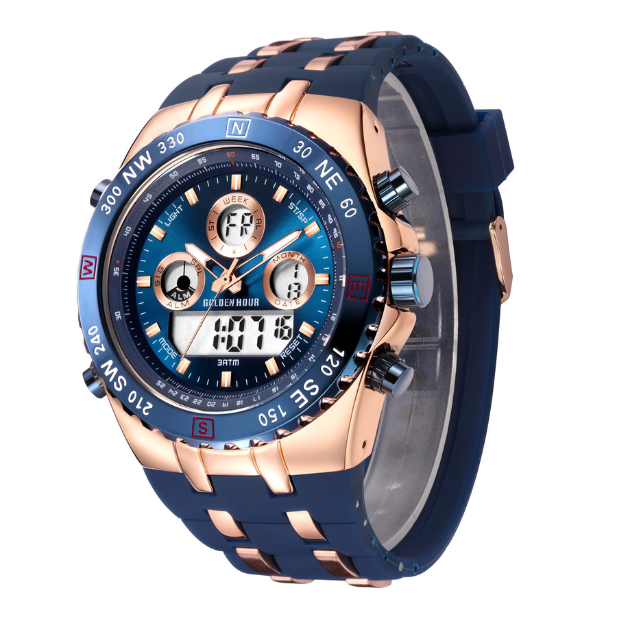 GOLDENHOUR Armbanduhr Herren, Analog-Digital, Quarz, Blau, Silikon, Bicolor - Bild 5