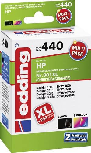 Edding Tintenpatronen Kombi-Pack kompatibel mit HP 301XL in Schwarz, Pink und Multicolour - Bild 1
