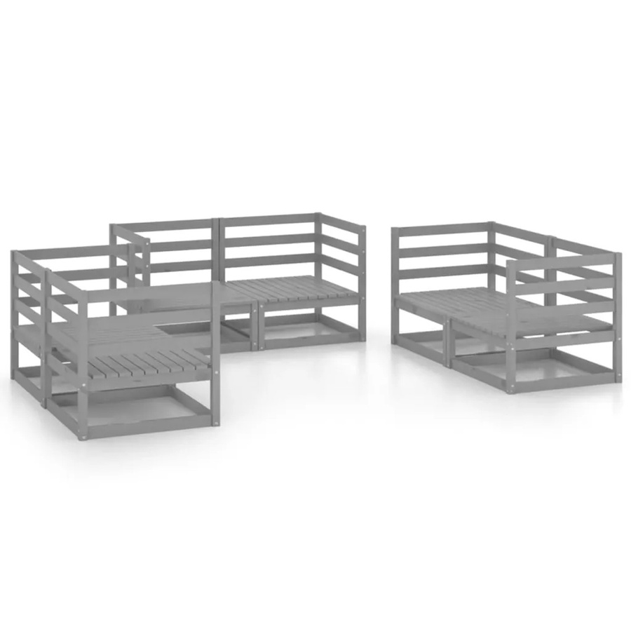 vidaXL 6-tlg Garten-Lounge-Set aus Kiefer Massivholz in Grau mit Polstern - Bild 2