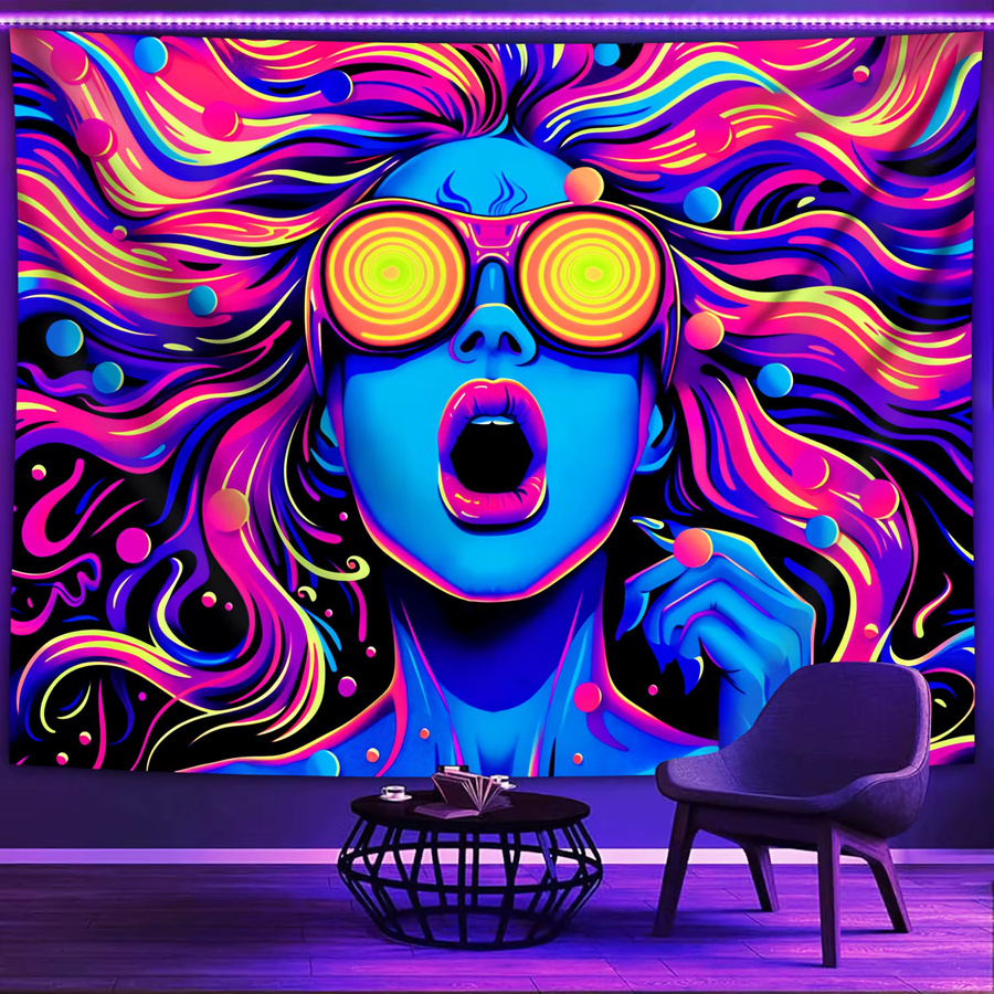 VIKAMA Psychedelic Goddess Wandteppich in Multicolour mit Neon-Glühen und Boho-Design, B/H: 60 x 40 cm - Bild 2