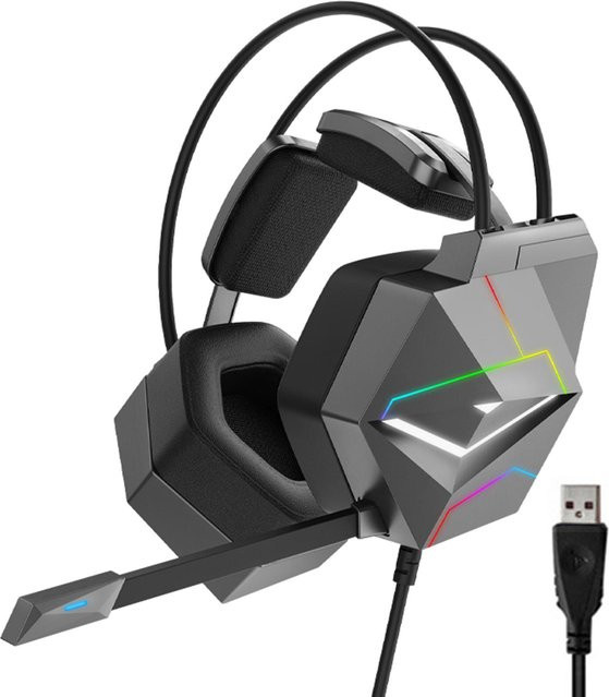 TAIOU Gaming-Headset Over-Ear mit virtuellem 7.1-Surround-Sound und USB-Anschluss in Grau - Bild 1