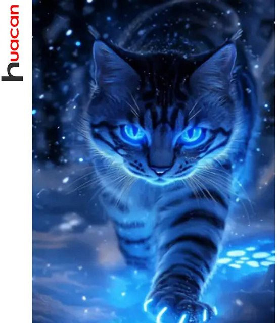 Huacan Diamantmalerei Katze als Mosaik-Bild zur Wanddekoration für dein Wohnzimmer B/H/T: 40 x 30 x 20 cm - Bild 1