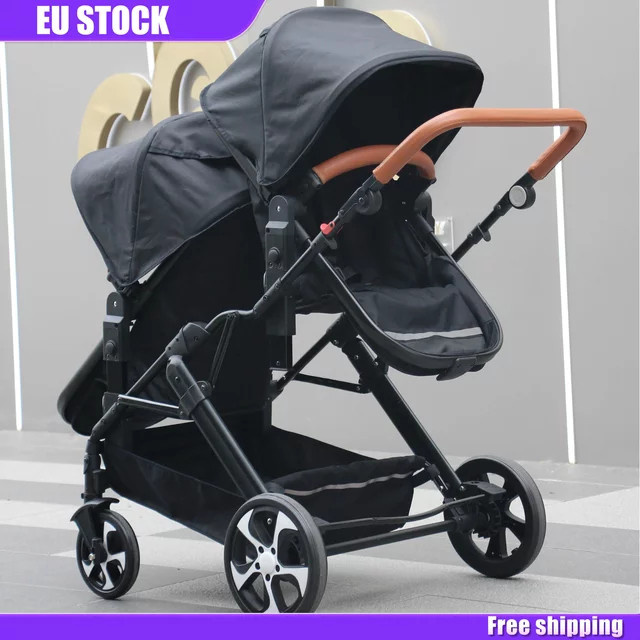 Twin Doppelkinderwagen mit Stoßdämpfer in Beige und Schwarz zum Sitzen und Liegen - Bild 1