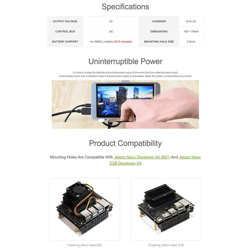 A23Q USV-Leistungsmodul für Jetson Nano B01, 5V 5A unterbrechungsfreie Stromversorgung, Schwarz - Bild 2