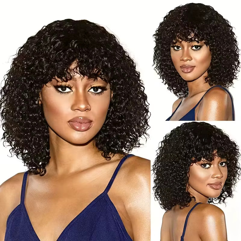 OYM HAIR Jerry Curl Echthaar-Bob-Perücke mit Pony, Schwarz, Damen - Bild 4