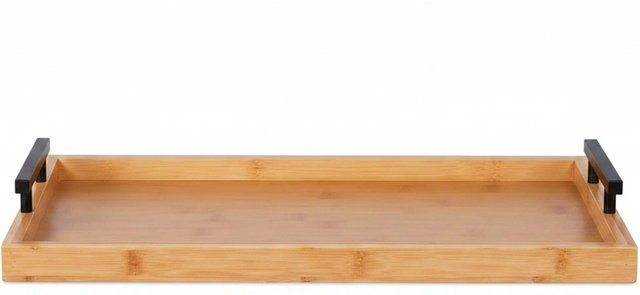 Relaxdays Serviertablett aus Bambus in Natur und Braun mit Griffen, B/T/H: 50 x 30 x 7 cm - Bild 1