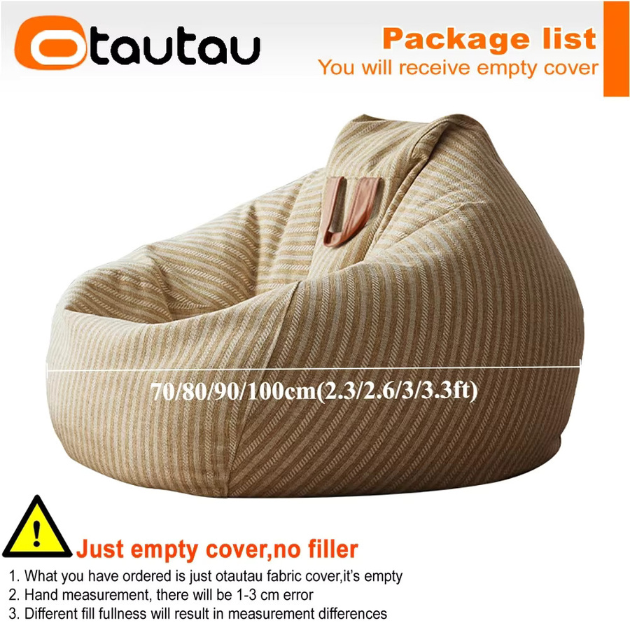 OTAUTAU Sitzsackbezug DD104 aus 100 % Baumwollleinen in Beige und Schwarz gestreift - Bild 4