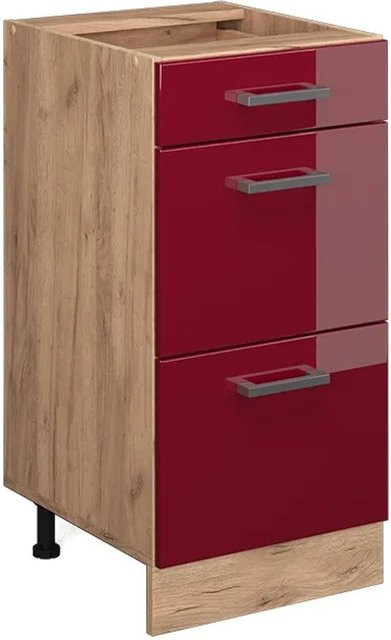 Vicco Küchenunterschrank R-Line Bordeaux Hochglanz in Goldkraft Eiche mit Schubladen, Breite: 40 cm - Bild 1
