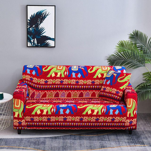 Bestbags Stretch-Sofabezug für 1- bis 4-Sitzer, elastischer Couchbezug mit Ethnic-Design in Rot, Breite: 145-185 cm - Bild 1