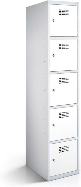 rotstahl Fächerschrank mit 5 Fächern in Weiß und lichtgrauem Korpus, B/T/H: 40 x 50 x 180 cm - Bild 1