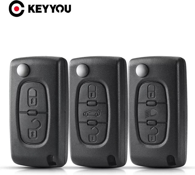 KEYYOU Autoschlüssel Hülle CE0523 CE0536 in Schwarz für Peugeot 206 408 807 Partner und Citroen C1 C2 C3 C4 C5 C6 C7 C8 Xsara Picasso - Bild 1