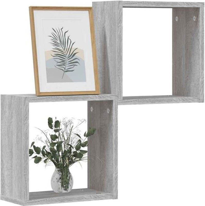 Vidaxl Würfelregale 2er Set Grau aus Holzwerkstoff für die Wandmontage B: 30 cm, T: 15 cm, H: 30 cm - Bild 1