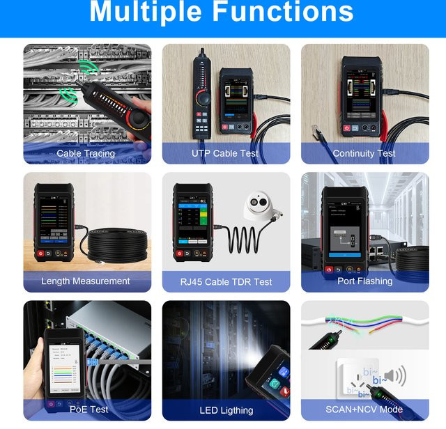 WANGLU Netzwerkkabeltester RJ45 LAN Tester Kit mit Kabeltracker und PoE Funktion, Schwarz - Bild 1