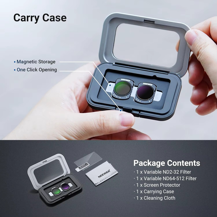 NEEWER Magnetisches Variables ND-Filterset für DJI Osmo Pocket 3, ND2-32 & ND64-512 Action-Kameraobjektivfilter, Schwarz - Bild 3