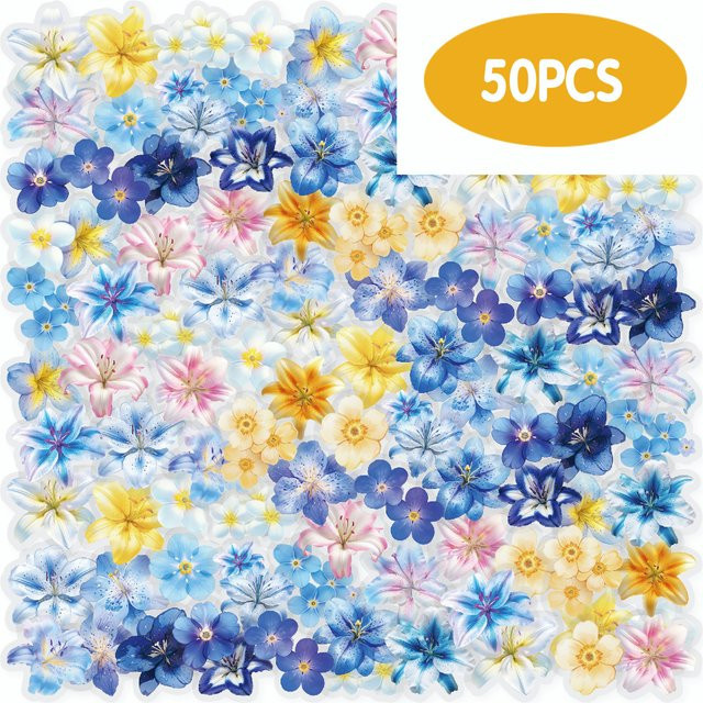 Etoir Life Free Wind Blue Flower Aufkleber Set, 50 Stück Scrapbooking Zubehör für Journal-Collage und Laptop - Bild 1