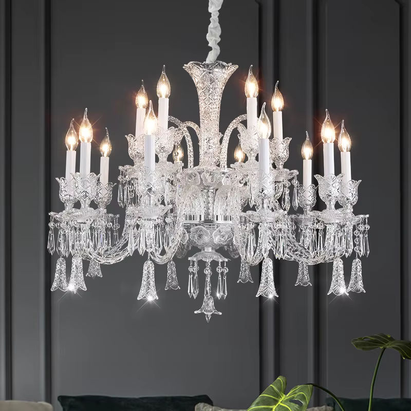 AL.HaffaR Luxus Kristall Kronleuchter in Transparent mit warmweißem Licht für Wohnzimmer und Foyer - Bild 5