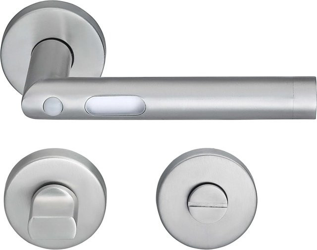 MeinTürgriff Orbit LED-Türdrücker Drückergarnitur für WC aus Edelstahl in Silber Matt, B/H: 160 x 160 mm - Bild 1