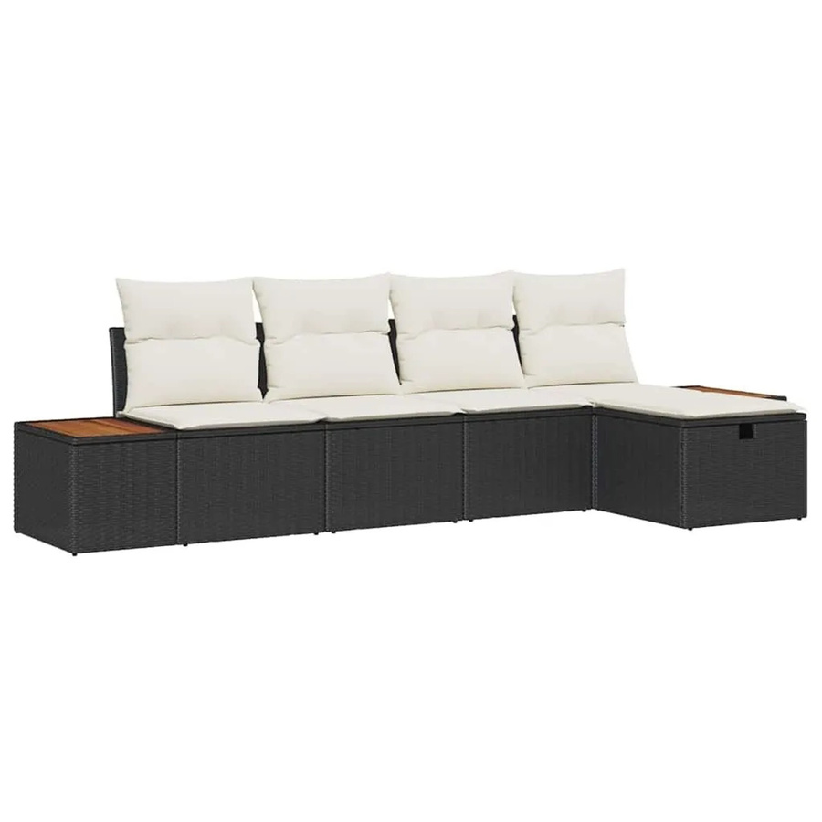 vidaXL Garten-Sofa-Set aus Polyrattan in L-Form mit Kissen und Ottoman, Schwarz - Bild 2