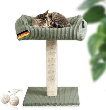 Rohrschneider Katzenbaum Wolly mit kuscheligem Katzenbett und integriertem Spielzeug in Grün - Bild 1