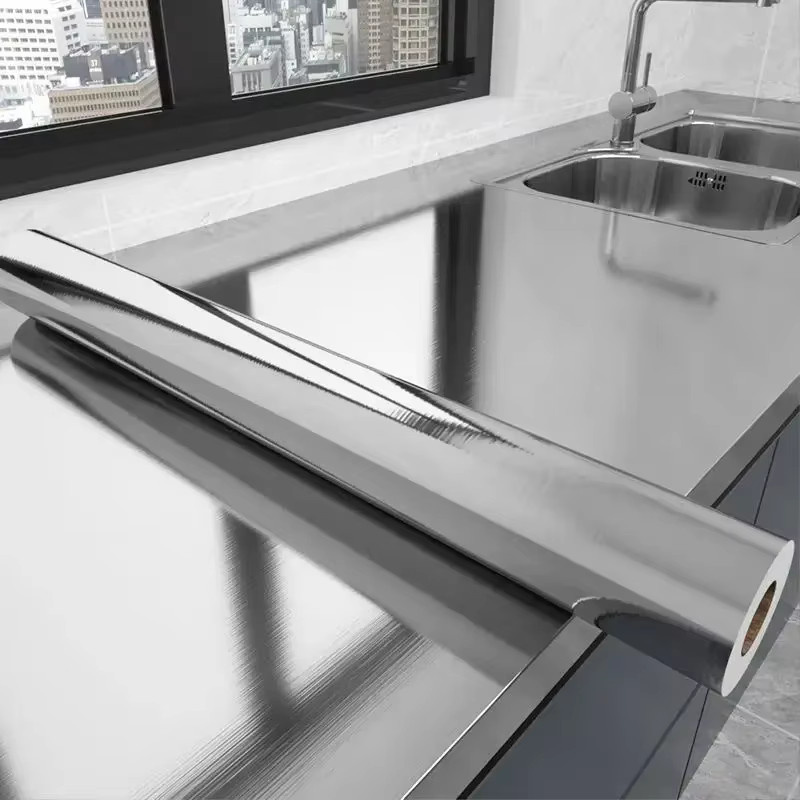 Selbstklebender Wandaufkleber in gebürsteter Silber-Optik aus Edelstahl für Küche und Wohnzimmer, Wasserdicht, Breite: 40 cm - Bild 3