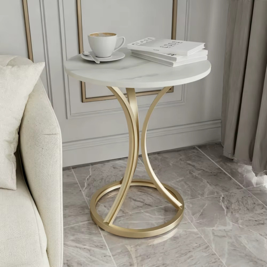 Moderner runder Couchtisch LIUSHADUOLA in Weiß mit Marmor-Optik für Wohnzimmer, Schlafzimmer, Terrasse oder Balkon - Bild 2