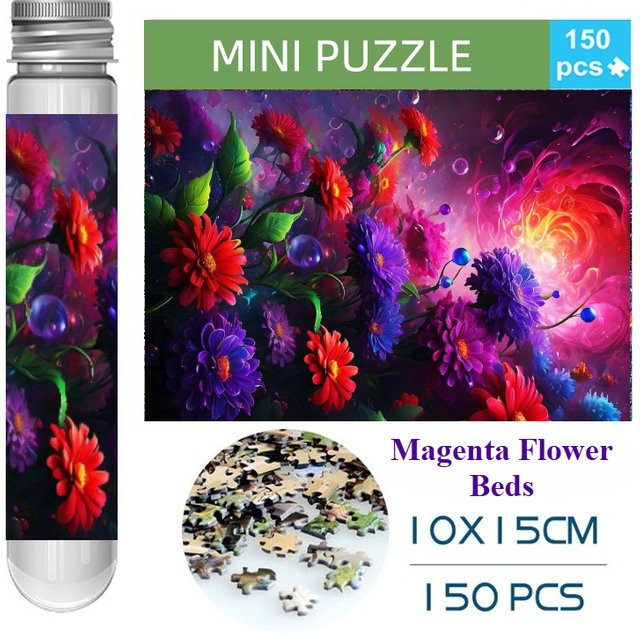 MaxRenard Mini-Reagenzglas Magenta Blumenfelder, Puzzle, 150 Teile - Bild 1