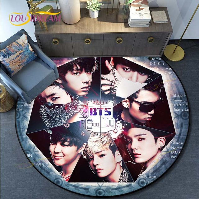 Runder Kpop Bangtan Boys Teppich aus Flanell, Rutschfeste Spielmatte für Kinderzimmer und Schlafzimmer, Durchmesser: 120 cm - Bild 1