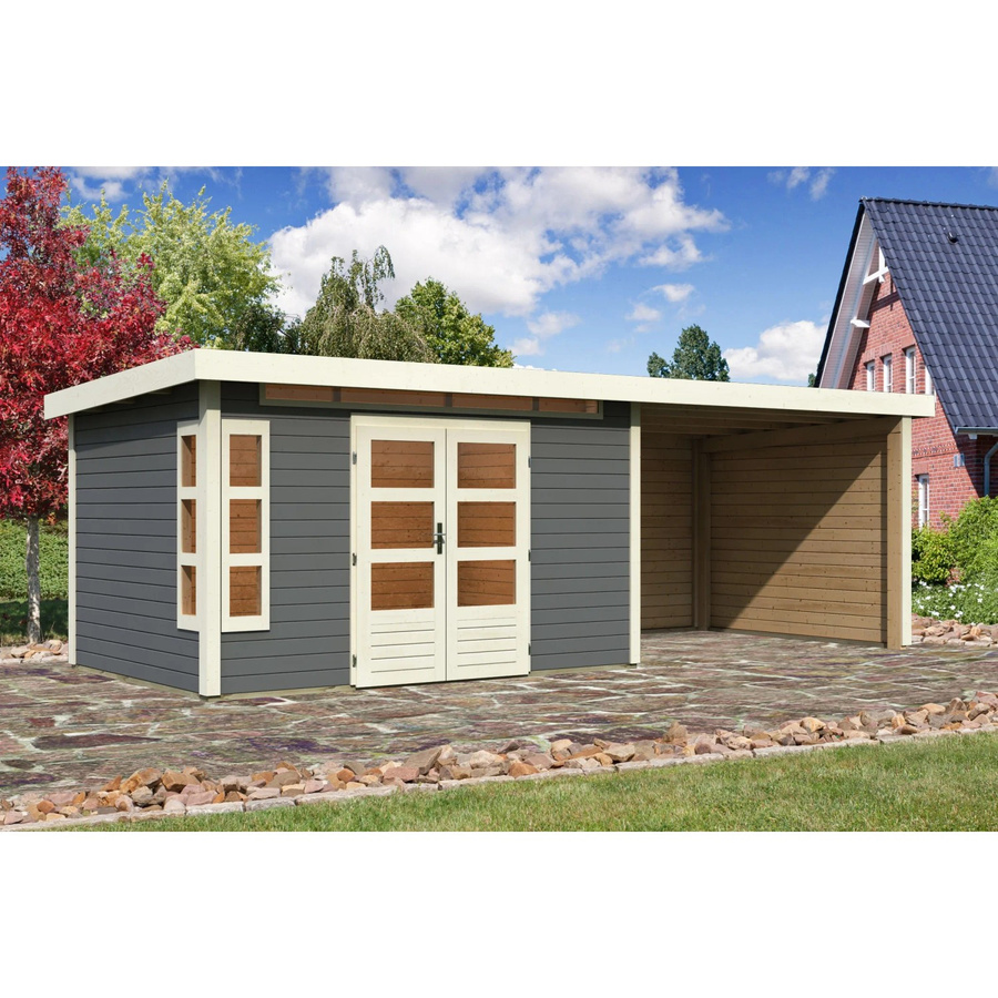 Karibu Holz-Gartenhaus Kastberg mit Flachdach in Terragrau, B/T: 360 x 240 cm, lackiert - Bild 2