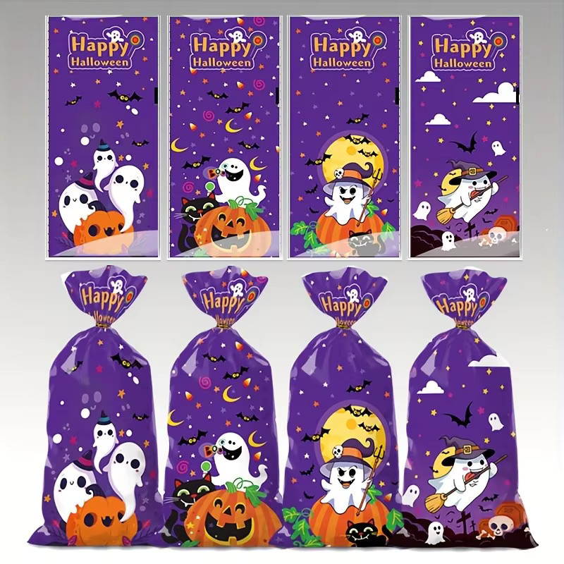 50 Stück Halloween-Süßigkeitenbeutel aus Kunststoff mit 3 verschiedenen Designs und Drehverschluss für deine Party-Geschenkverpackung - Bild 3