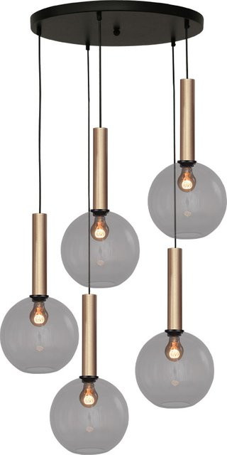 Masterlight Bella 2 Pendelleuchte 5-flammig rund in Rauchgrau und Gold/Messing mit Glaselementen - Bild 1
