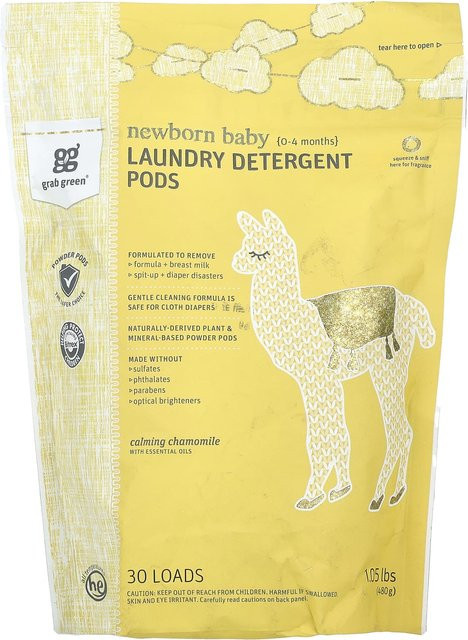 Grab Green Waschmittel-Pods für Neugeborene 0-4 Monate mit beruhigender Kamille und ätherischen Ölen, 480 g, beige - Bild 1